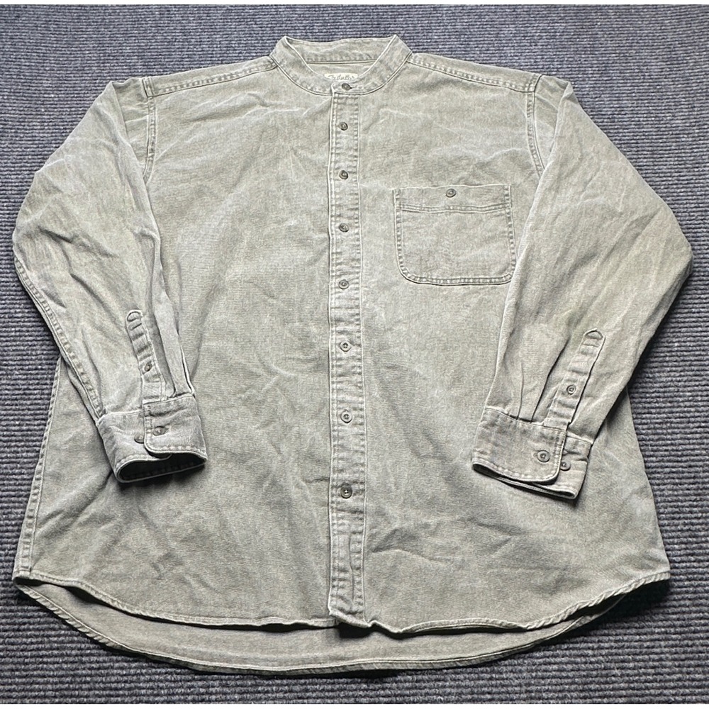 Cabela's Button Up Shirt Mens XL Tall Green Denim Grandad Collar